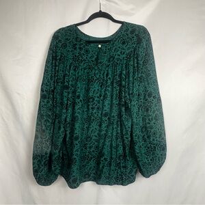 Knox Rose Dark Green Floral Print Blouse